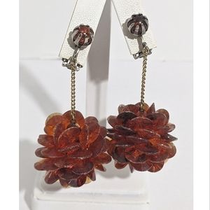 Huge Unique Vintage Burnt Orange Dangle Clip Earrings